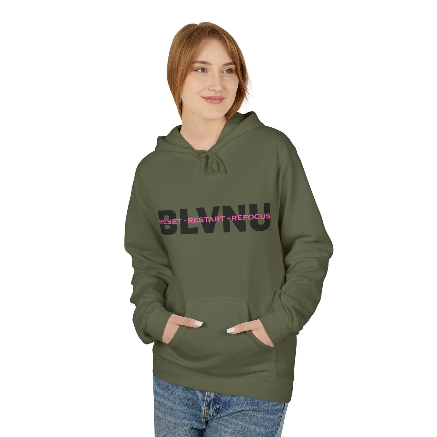 BLVNU - Reset Restart Refocus (Pink) Unisex Midweight Softstyle Fleece Hoodie