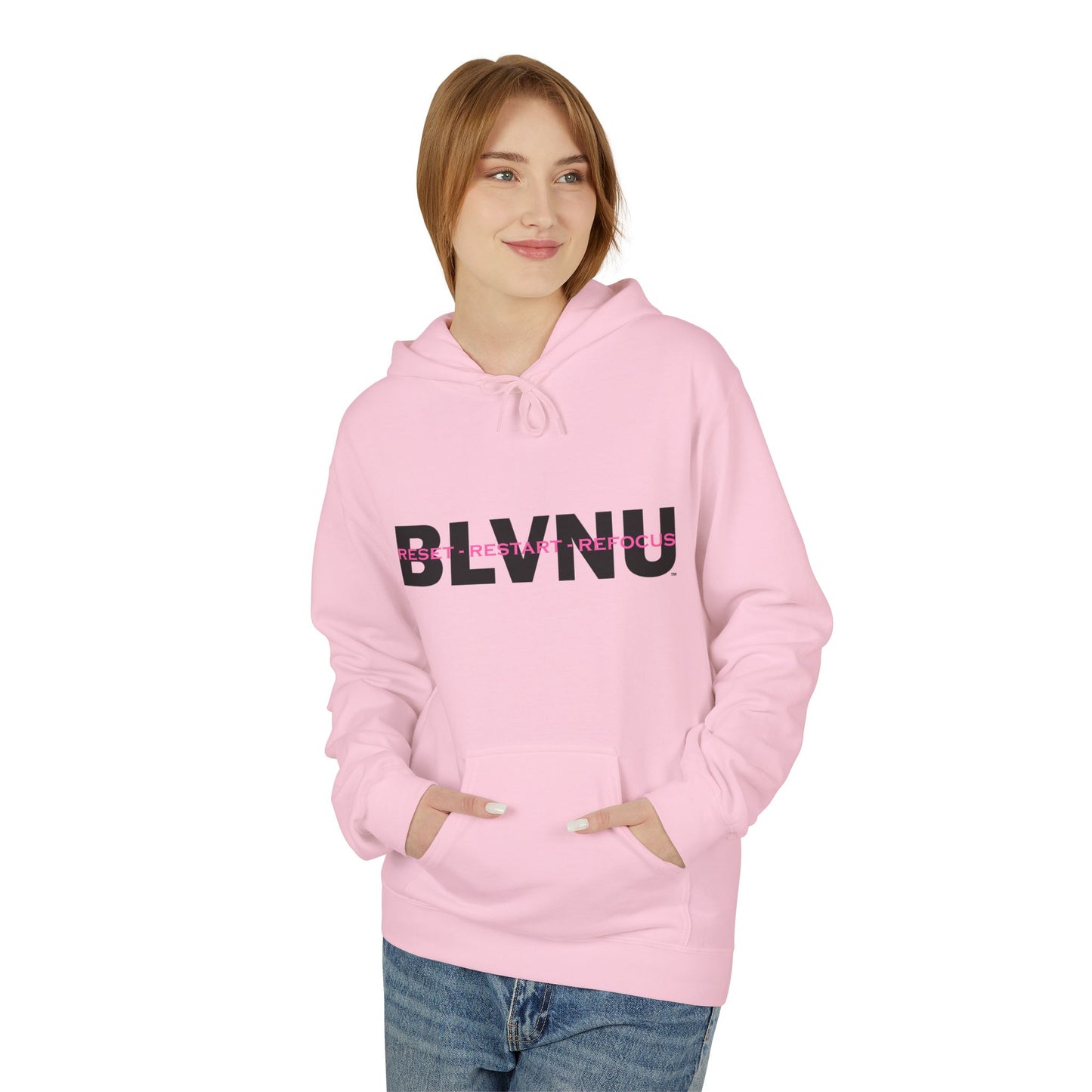 BLVNU - Reset Restart Refocus (Pink) Unisex Midweight Softstyle Fleece Hoodie