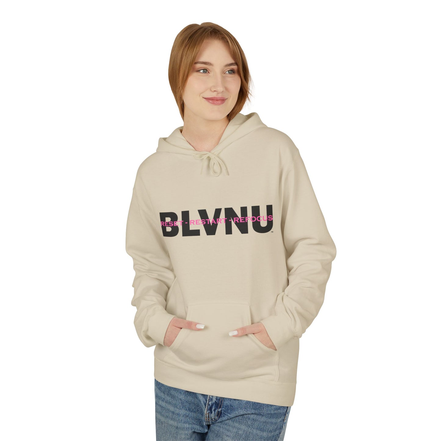 BLVNU - Reset Restart Refocus (Pink) Unisex Midweight Softstyle Fleece Hoodie