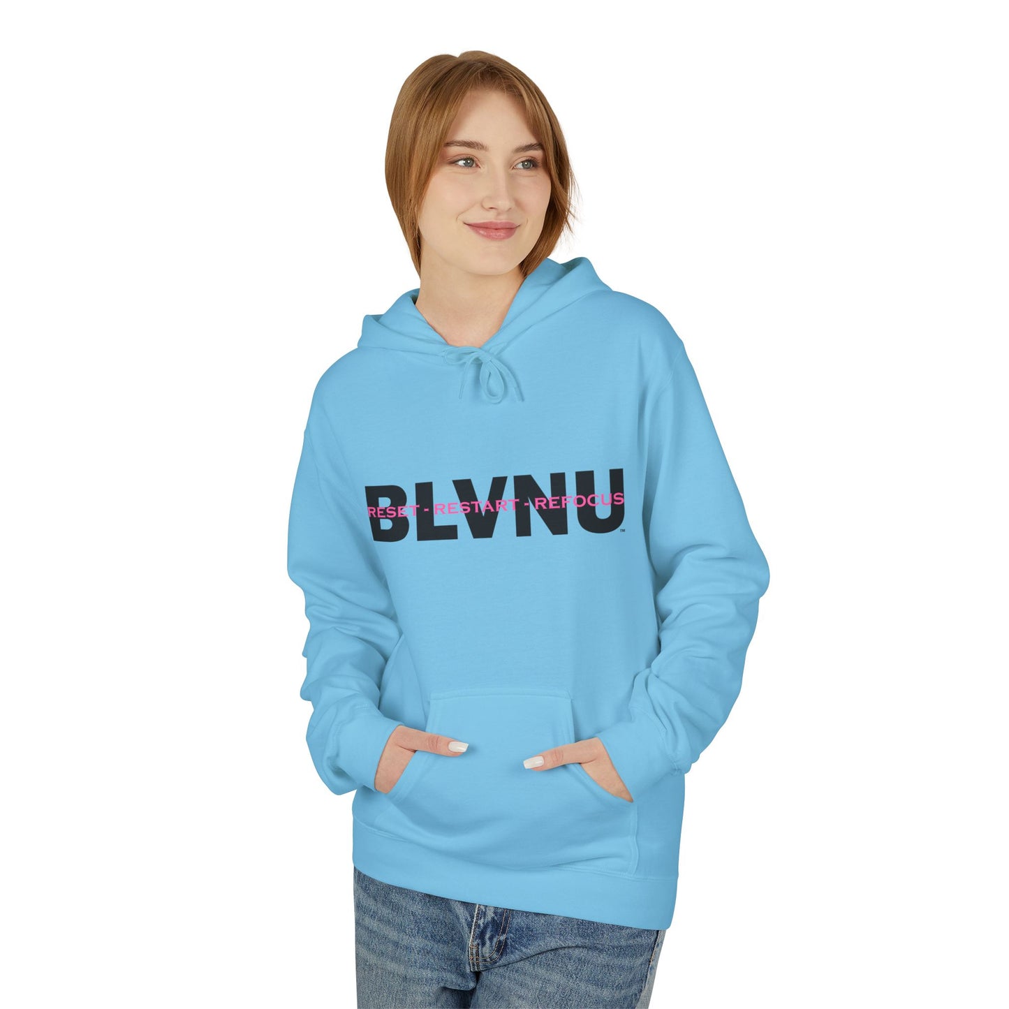 BLVNU - Reset Restart Refocus (Pink) Unisex Midweight Softstyle Fleece Hoodie
