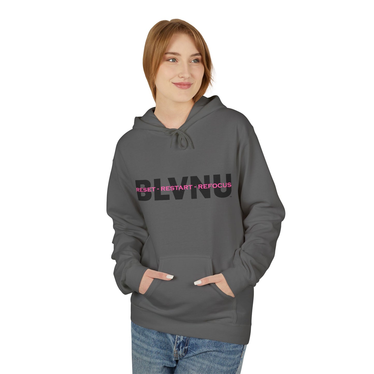 BLVNU - Reset Restart Refocus (Pink) Unisex Midweight Softstyle Fleece Hoodie