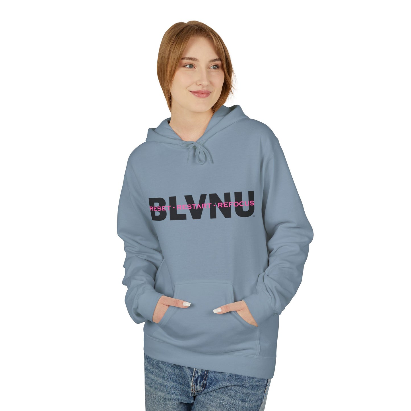BLVNU - Reset Restart Refocus (Pink) Unisex Midweight Softstyle Fleece Hoodie