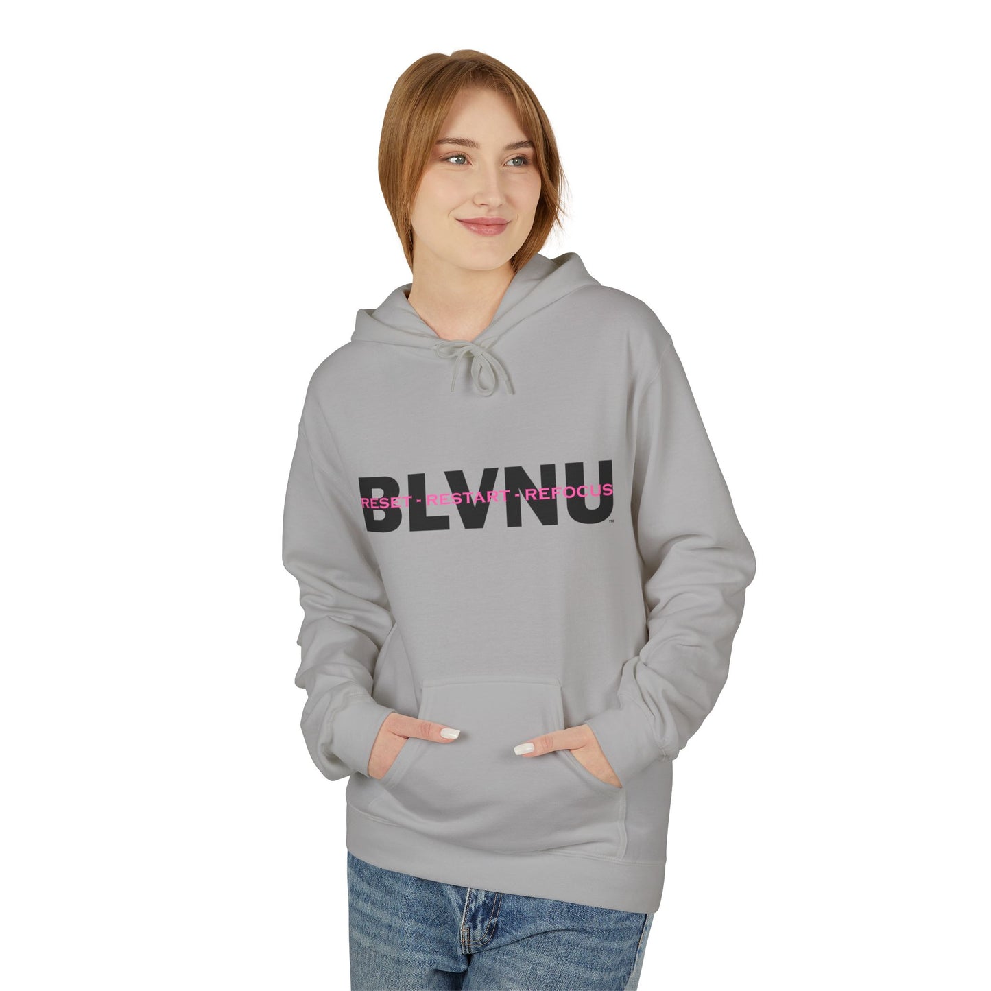 BLVNU - Reset Restart Refocus (Pink) Unisex Midweight Softstyle Fleece Hoodie