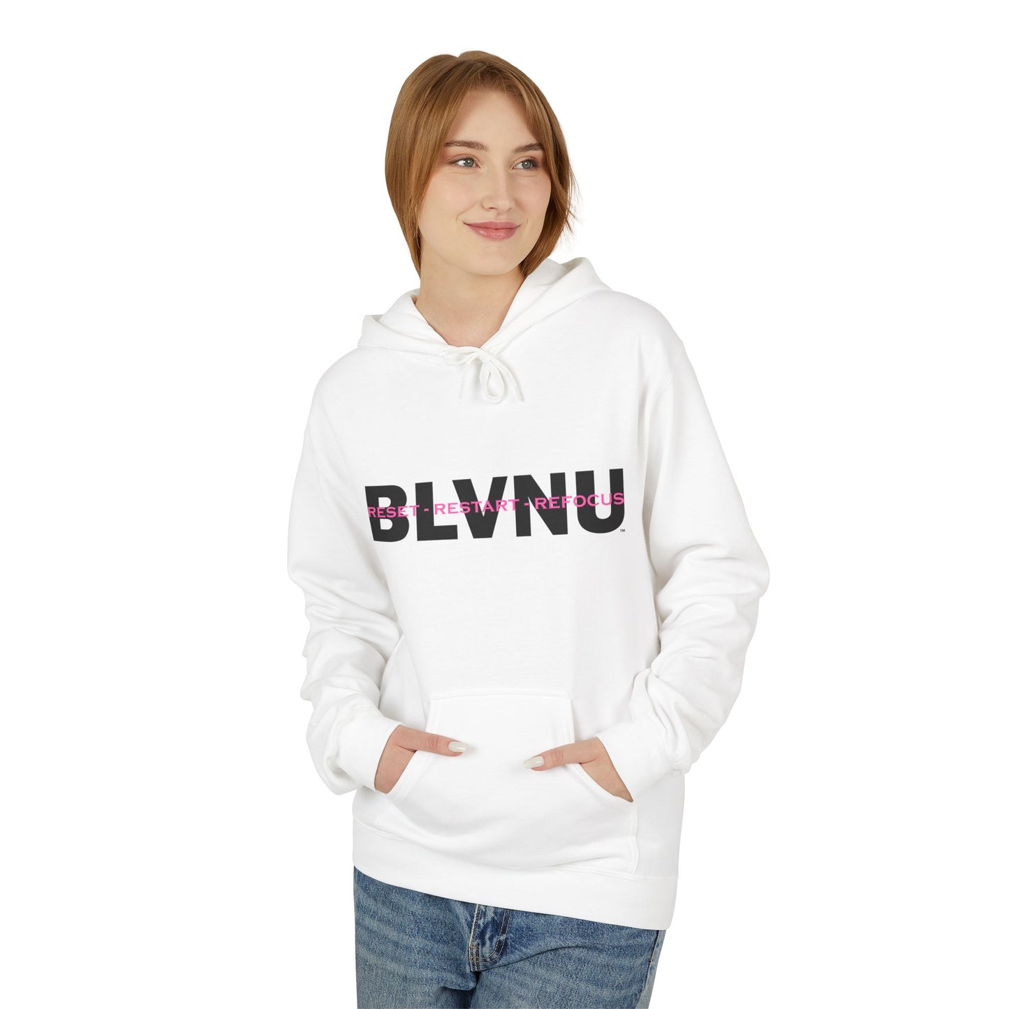 BLVNU - Reset Restart Refocus (Pink) Unisex Midweight Softstyle Fleece Hoodie
